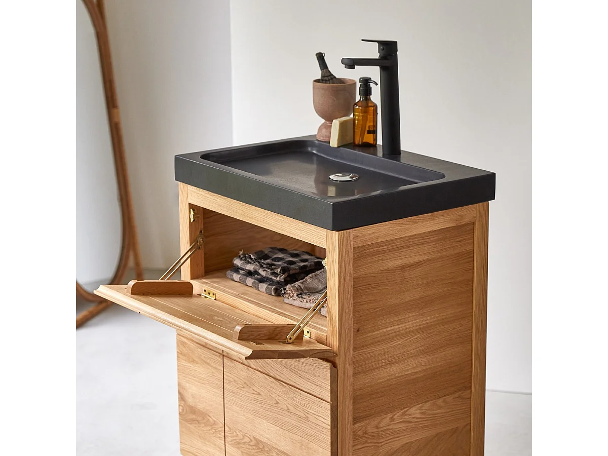 Mobile per il bagno in legno di rovere e pietra lavica 60 Easy