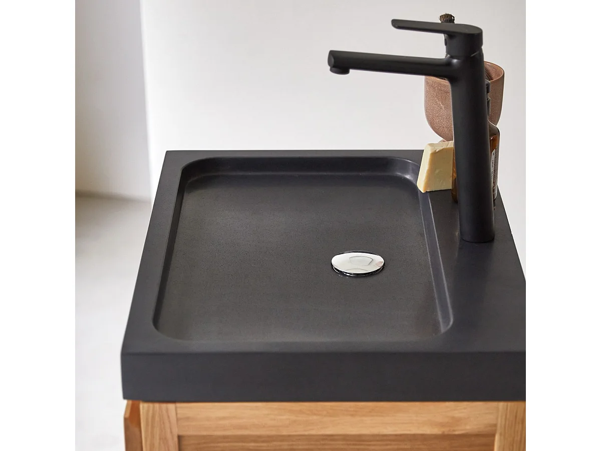 Mobile per il bagno in legno di rovere e pietra lavica 60 Easy