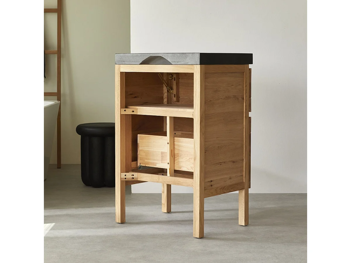 Mobile per il bagno in legno di rovere e pietra lavica 60 Easy