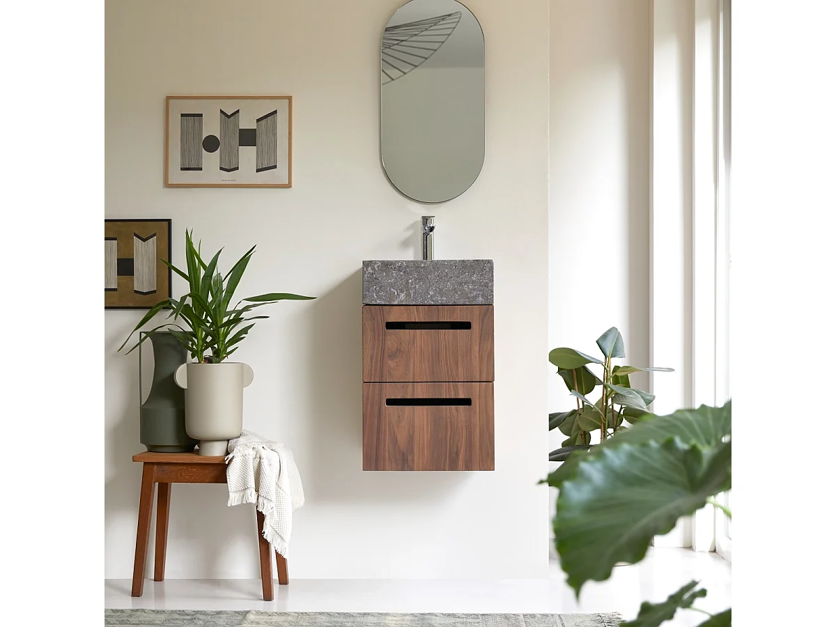 Line - Solid walnut and marble vanity unit 40 cm