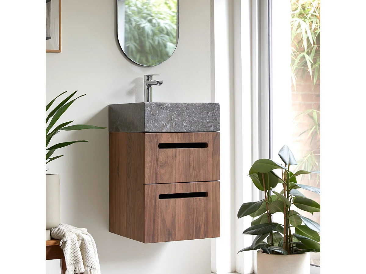 Line - Solid walnut and marble vanity unit 40 cm