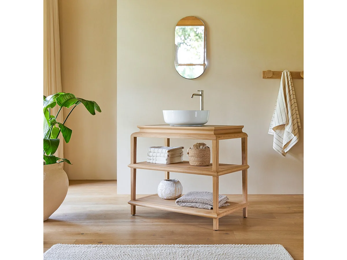 Mobile per il bagno bagno in legno di teak massello Achille 95 cm