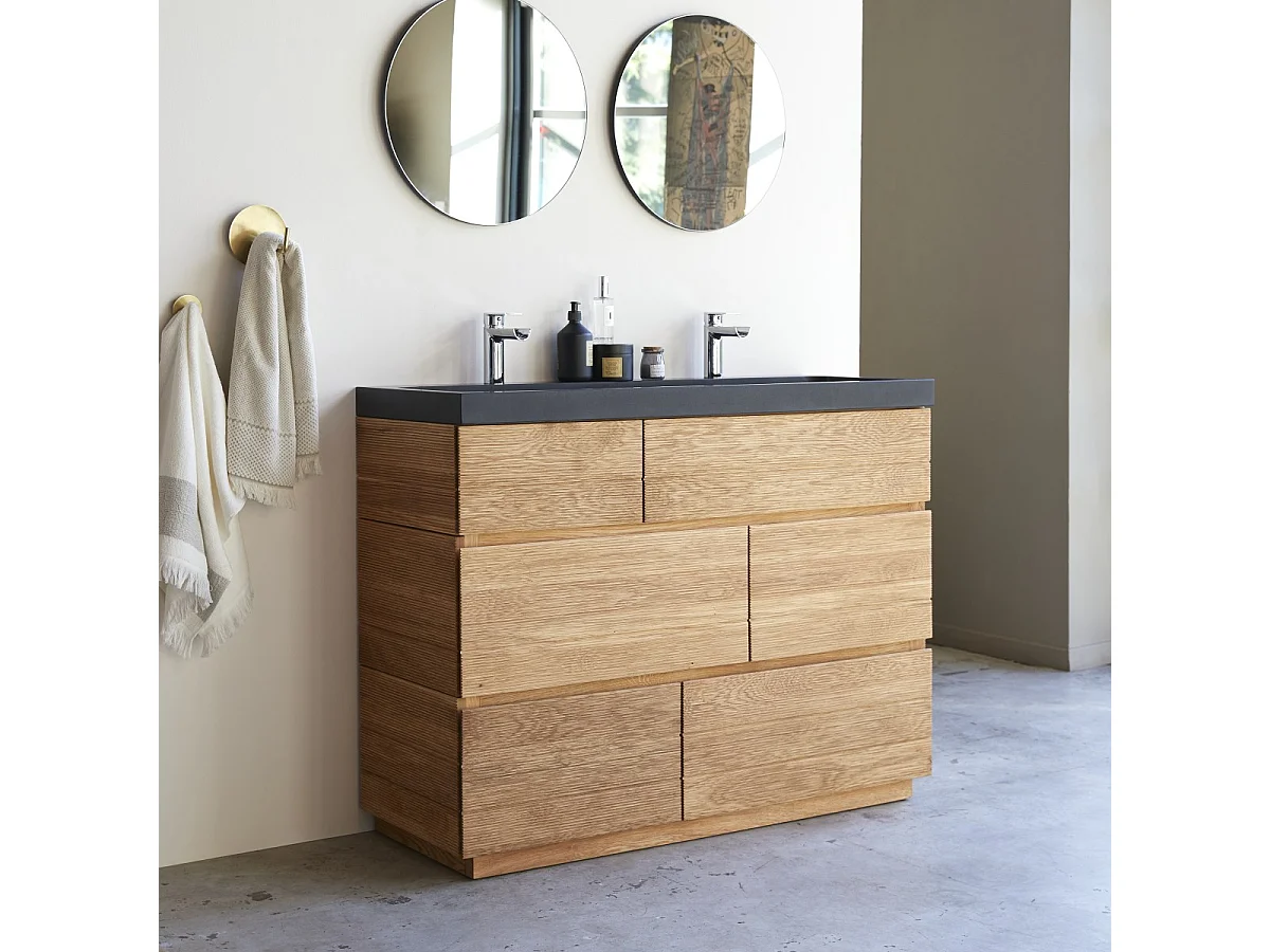 Mobili da bagno in quercia con lavabi in pietra lavica Karl 120
