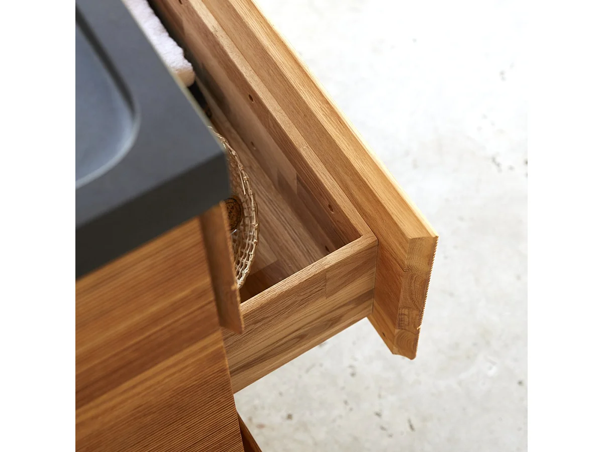 Waschtisch aus Eiche mit integrierten Lavastein Waschbecken 120 cm