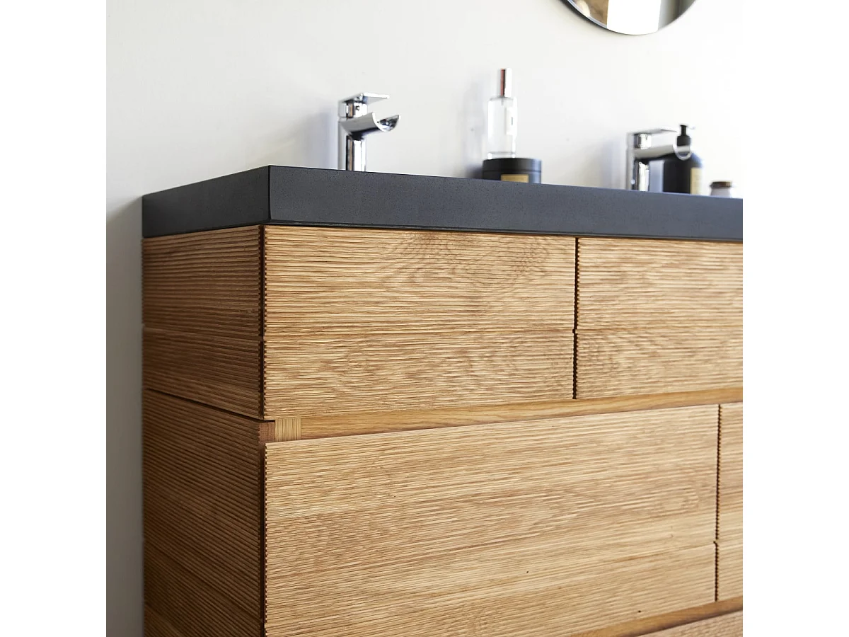 Waschtisch aus Eiche mit integrierten Lavastein Waschbecken 120 cm