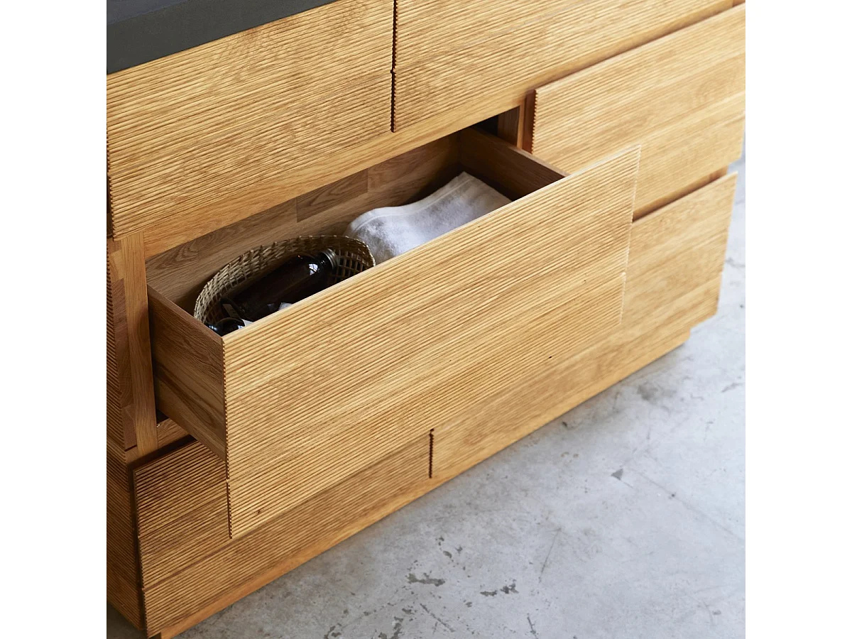 Waschtisch aus Eiche mit integrierten Lavastein Waschbecken 120 cm