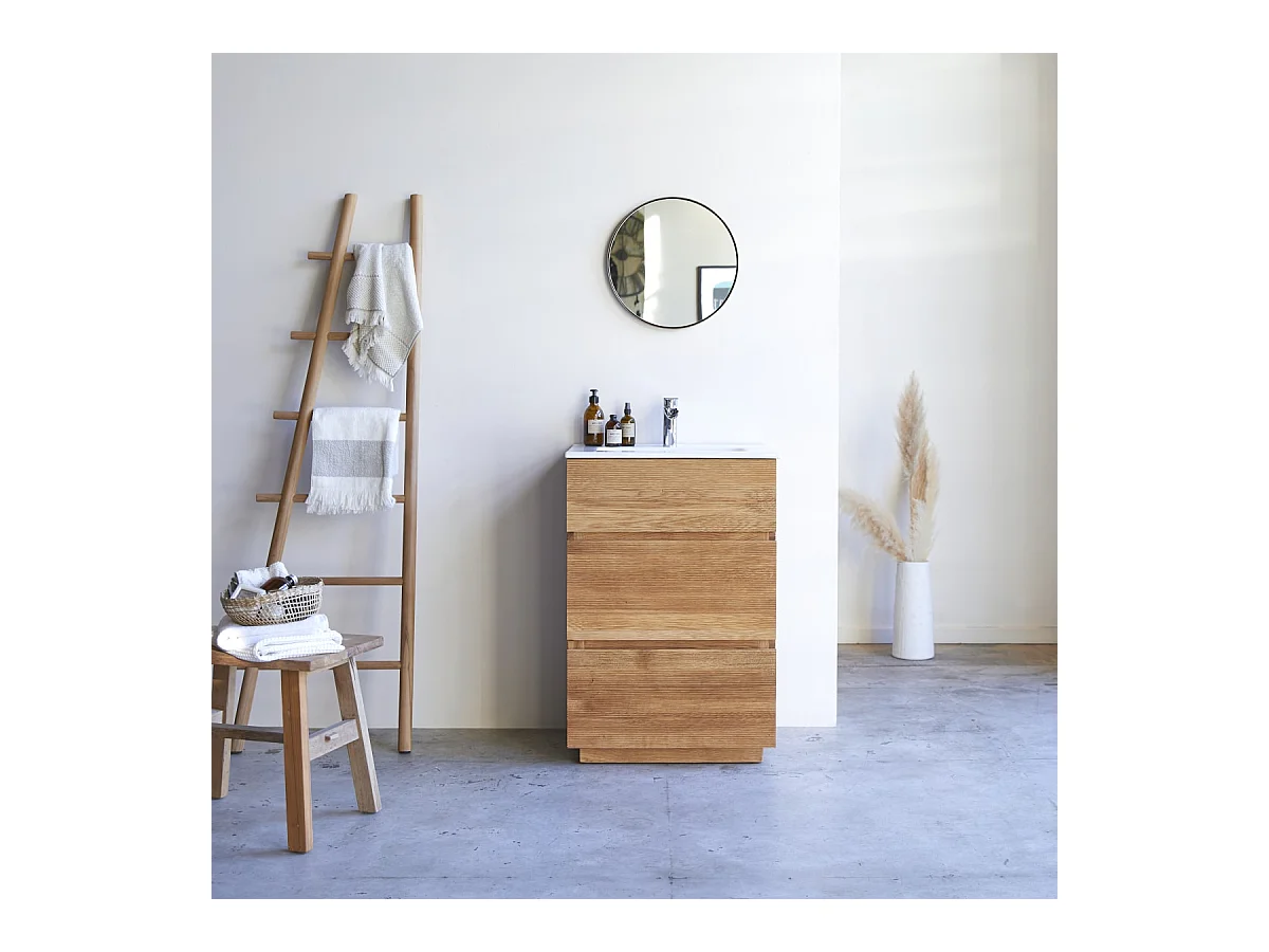 Meuble Salle de bain en bois de chêne et céramique 60 Karl