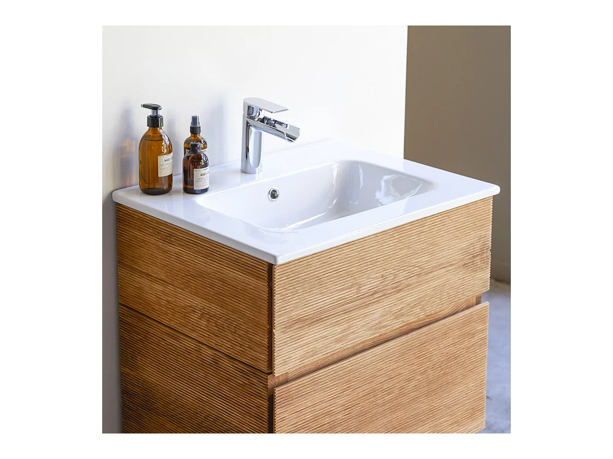 Meuble Salle de bain en bois de chêne et céramique 60 Karl