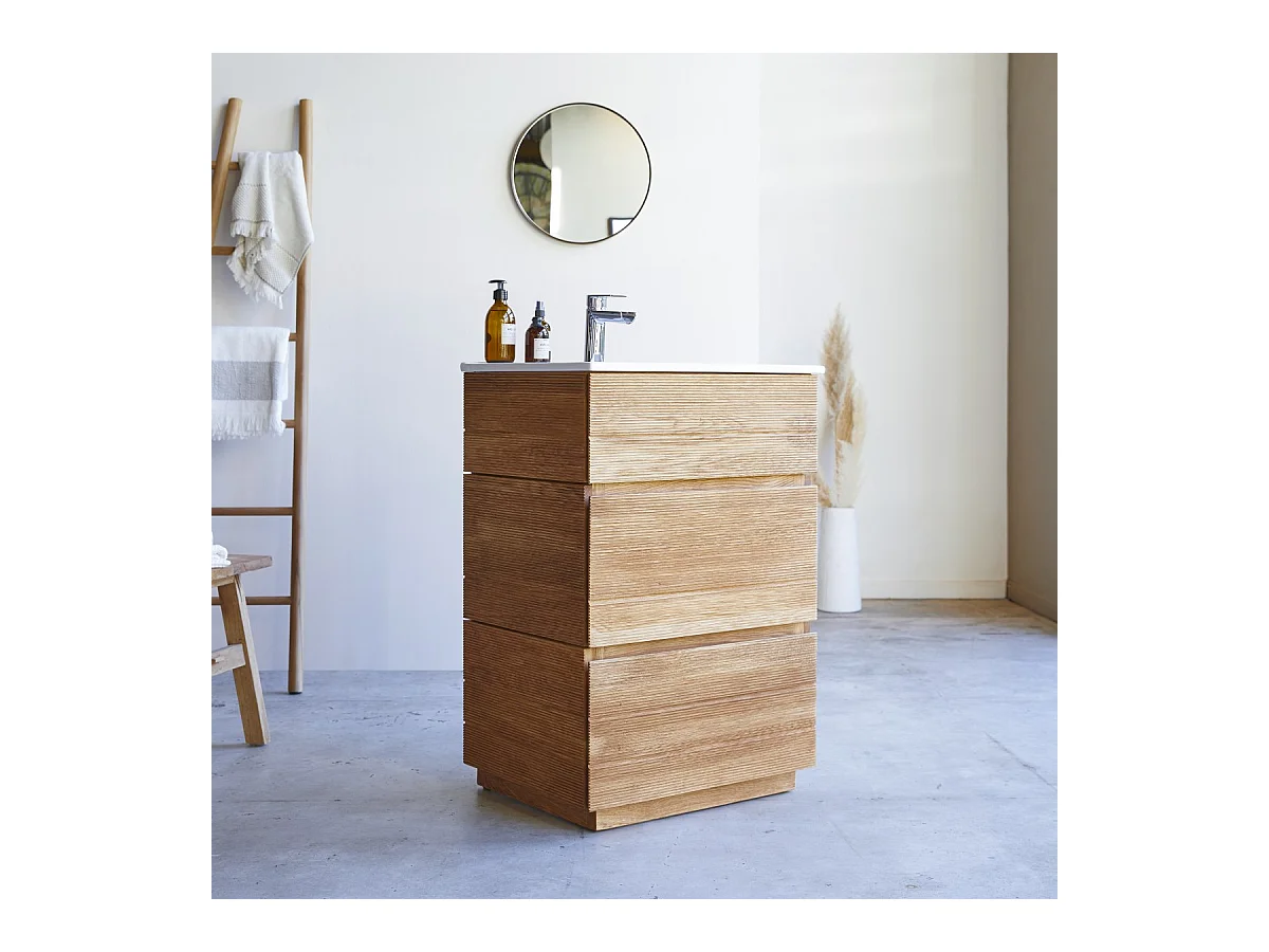 Meuble Salle de bain en bois de chêne et céramique 60 Karl