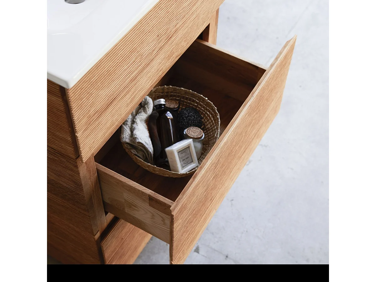 Meuble Salle de bain en bois de chêne et céramique 60 Karl