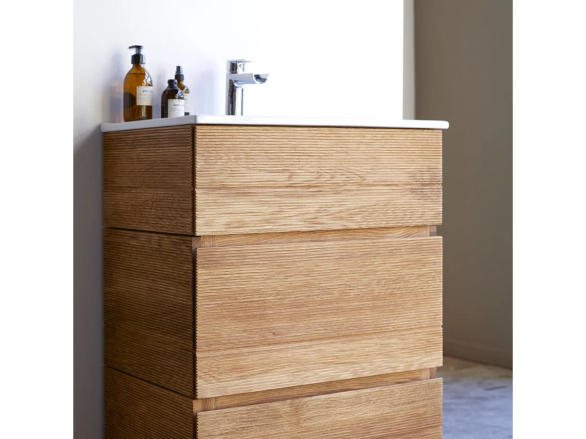 Meuble Salle de bain en bois de chêne et céramique 60 Karl