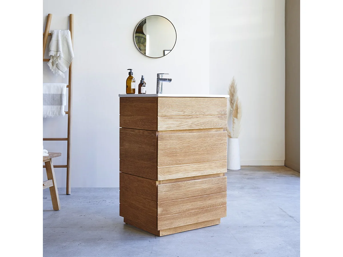 Waschtisch aus Eiche Keramikwaschbecken 60 Karl integriertes