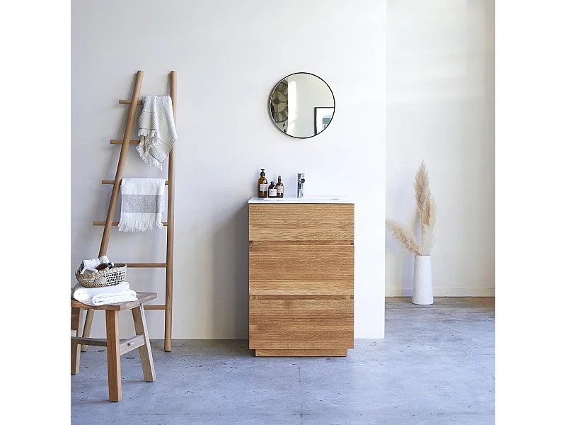 Mobili da bagno in legno di quercia con lavabo in ceramica 60 Karl