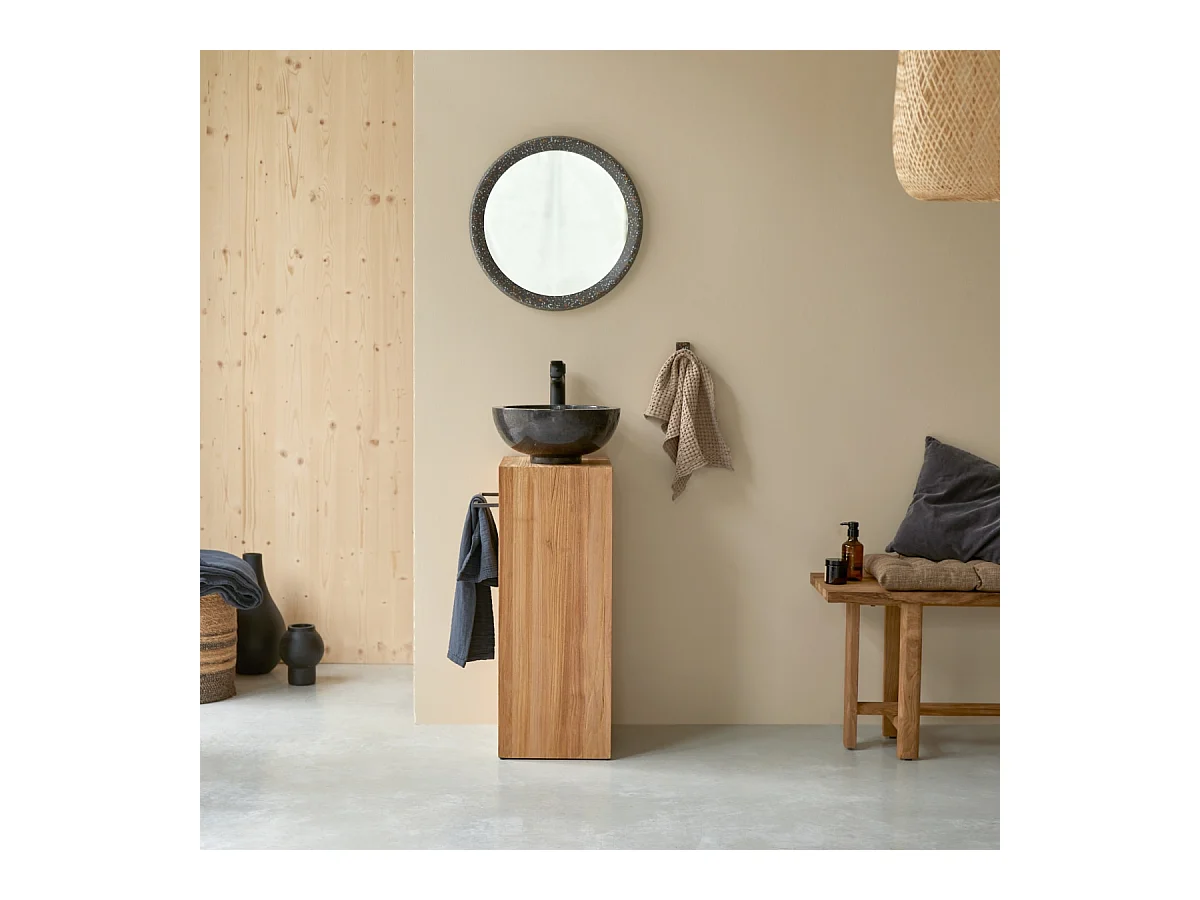 Waschtisch Bad Gästebad kleine Räume Teak Handtuchhalter Unterschrank massiv