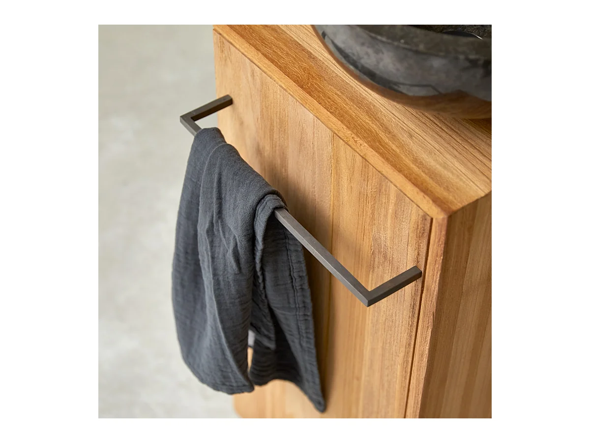 Waschtisch Bad Gästebad kleine Räume Teak Handtuchhalter Unterschrank massiv