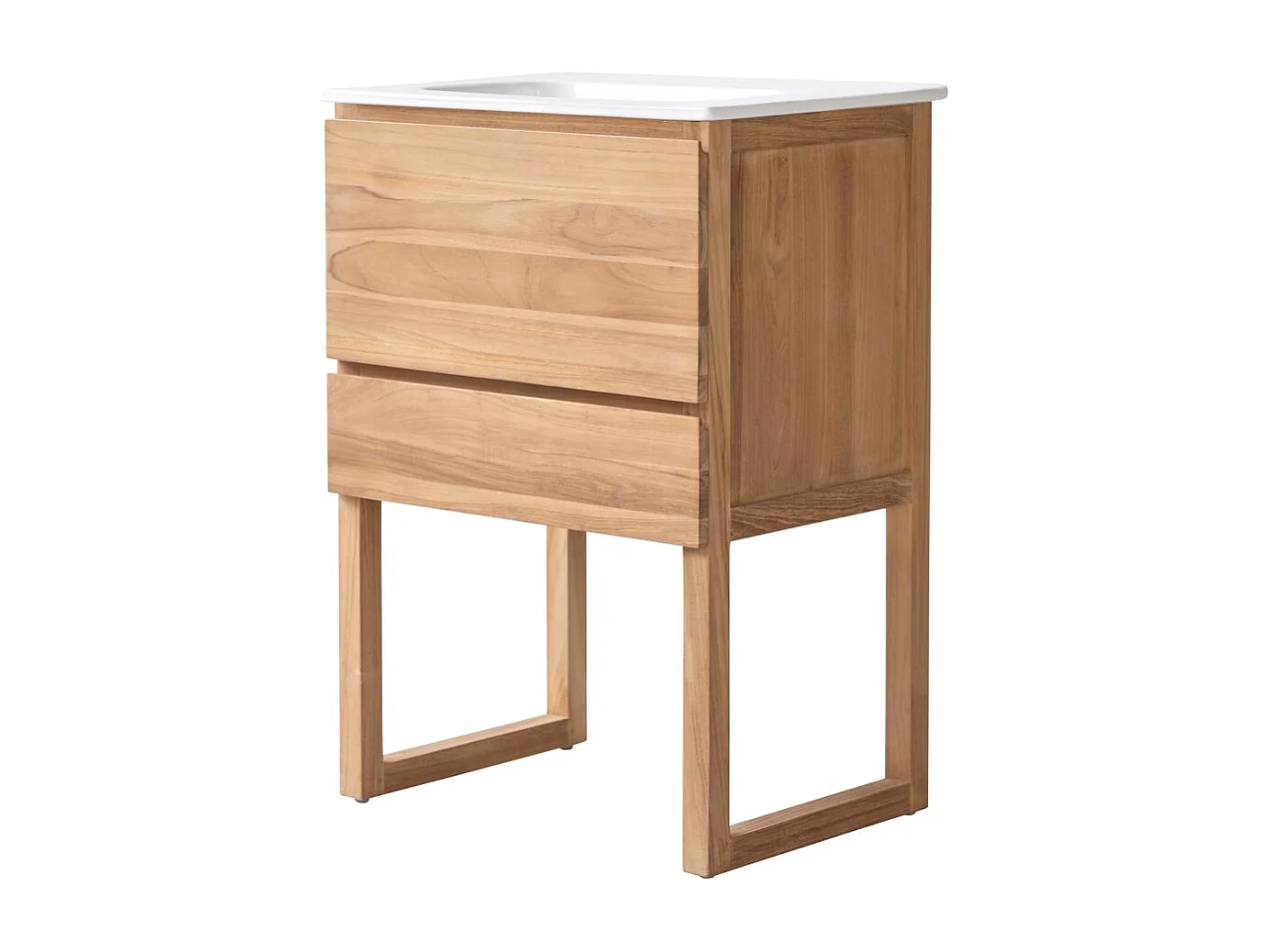Badezimmerschrank Edgar aus massivem Teakholz und Keramik 60 cm