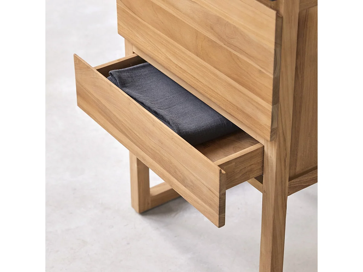 Badezimmerschrank Edgar aus massivem Teakholz und Keramik 60 cm