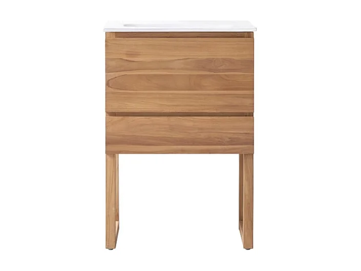 Badezimmerschrank Edgar aus massivem Teakholz und Keramik 60 cm