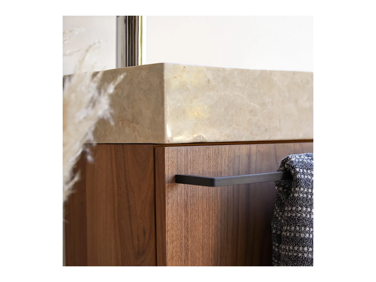 Hängendes Handwaschbecken Stelle aus Nussbaum und cremefarbenem Marmor