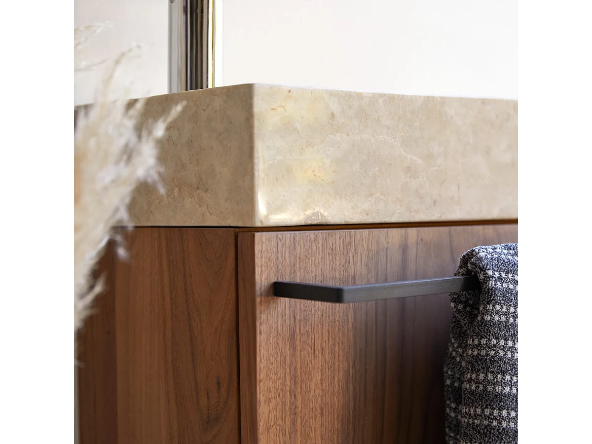 Hängendes Handwaschbecken Stelle aus Nussbaum und cremefarbenem Marmor