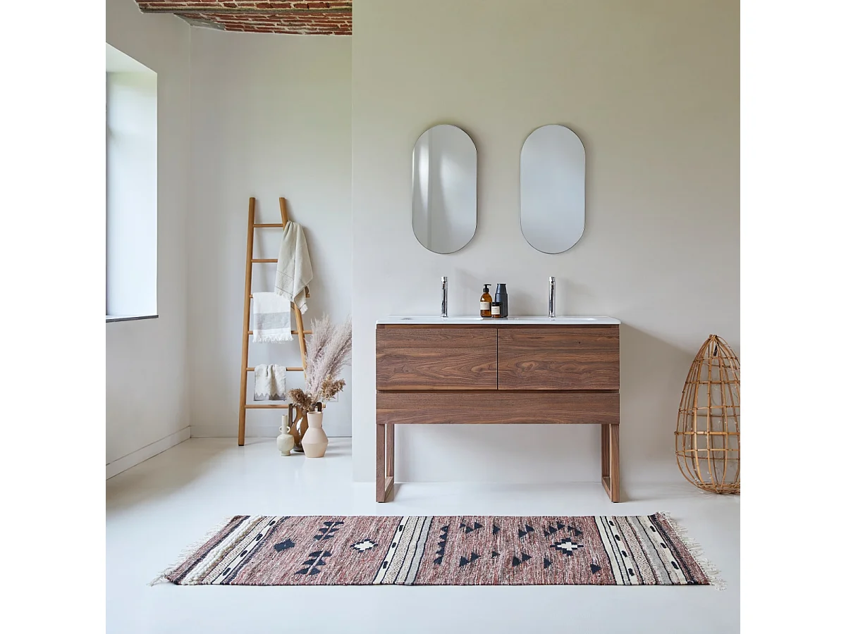 Mobile sottolavabo in legno di noce massello e lavabo in ceramica 120 Edgar