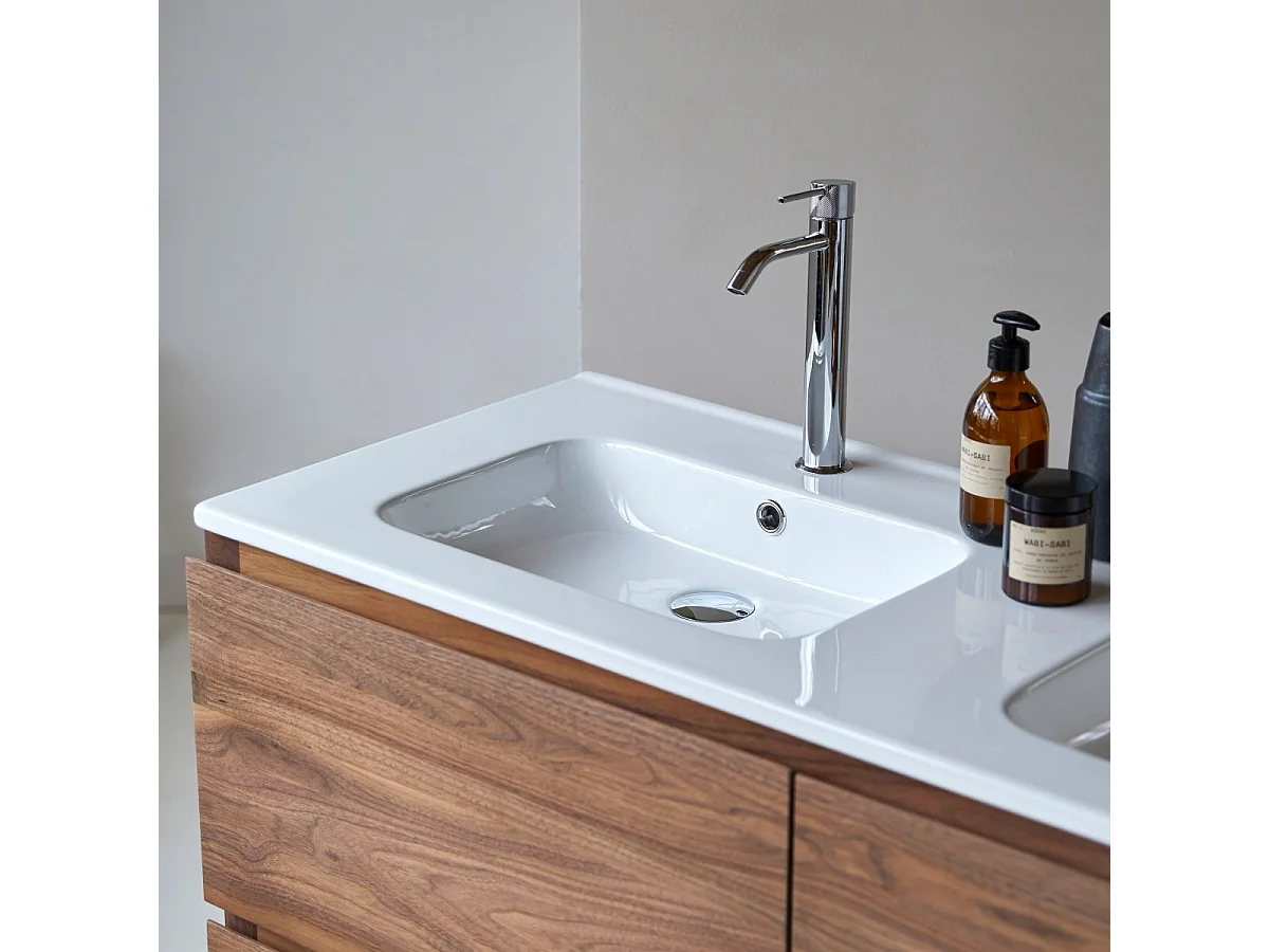 Mobile sottolavabo in legno di noce massello e lavabo in ceramica 120 Edgar