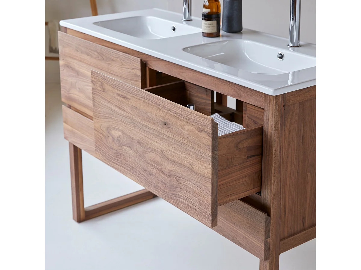 Mobile sottolavabo in legno di noce massello e lavabo in ceramica 120 Edgar