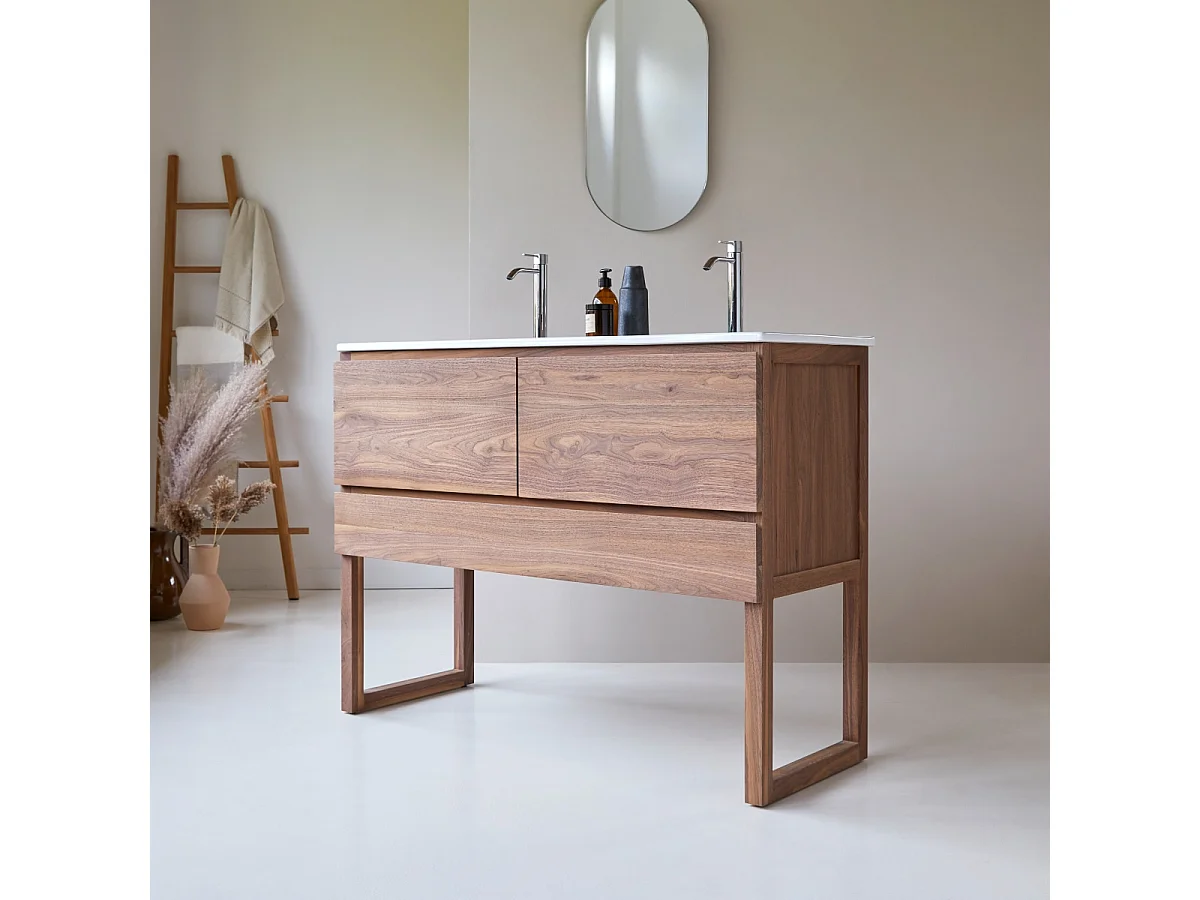Mobile sottolavabo in legno di noce massello e lavabo in ceramica 120 Edgar