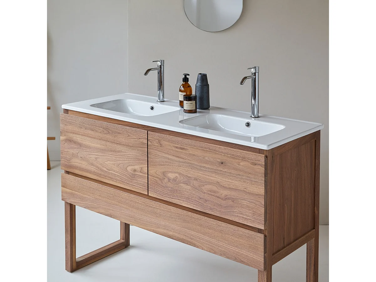 Mobile sottolavabo in legno di noce massello e lavabo in ceramica 120 Edgar