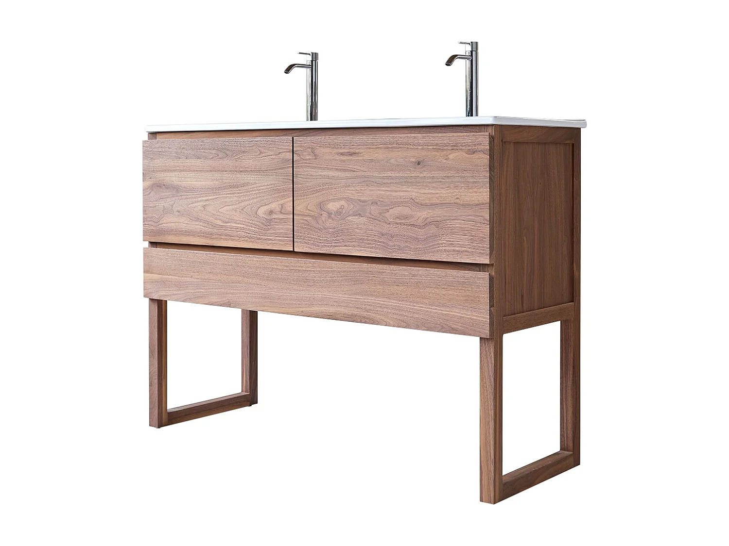 Mobile sottolavabo in legno di noce massello e lavabo in ceramica 120 Edgar