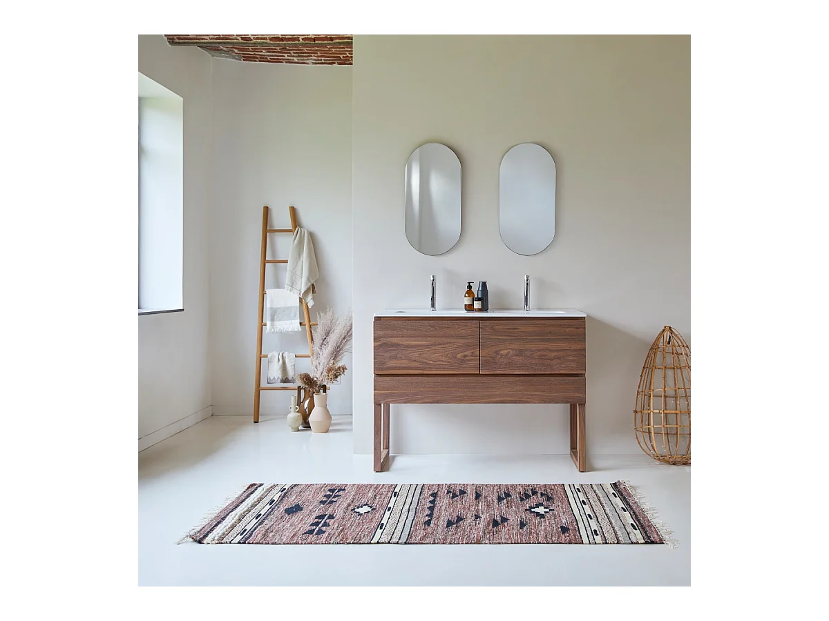 Mobile sottolavabo in legno di noce massello e lavabo in ceramica 120 Edgar