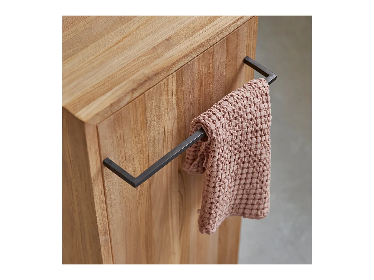 Waschtisch Gästebad kleine Räume Teak Handtuchhalter Unterschrank massiv