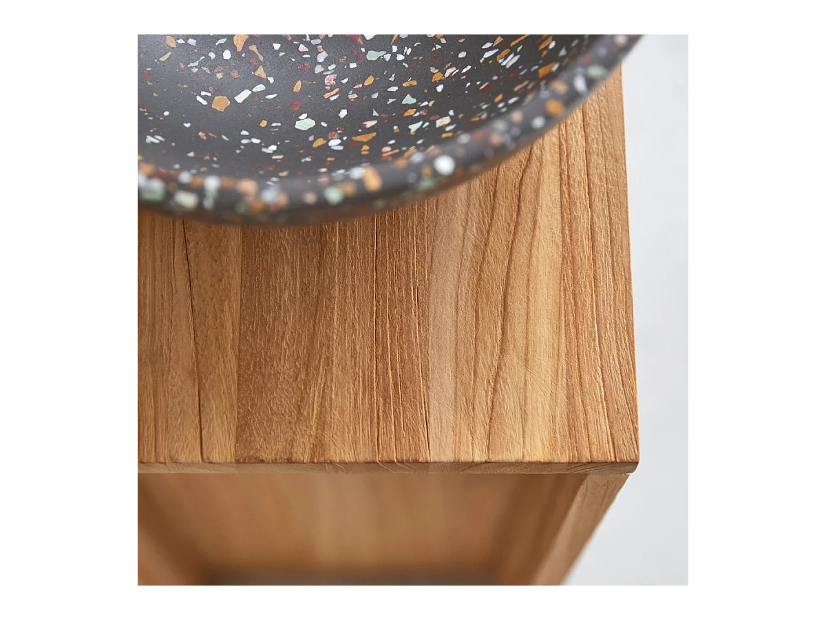 Waschtisch Gästebad kleine Räume Teak Handtuchhalter Unterschrank massiv