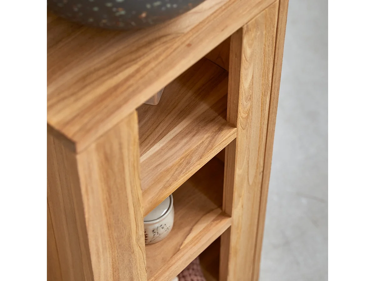 Waschtisch Gästebad kleine Räume Teak Handtuchhalter Unterschrank massiv