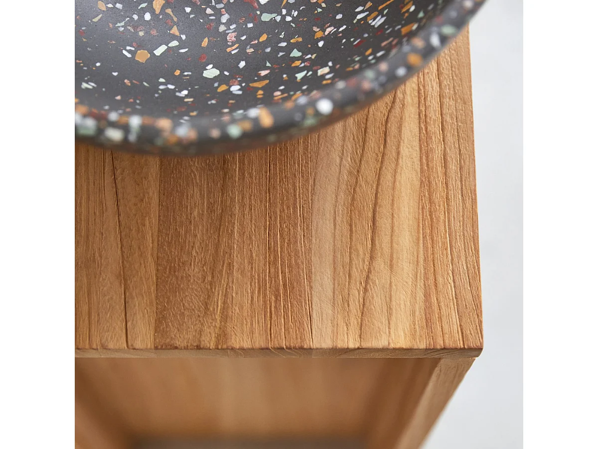 Waschtisch Gästebad kleine Räume Teak Handtuchhalter Unterschrank massiv