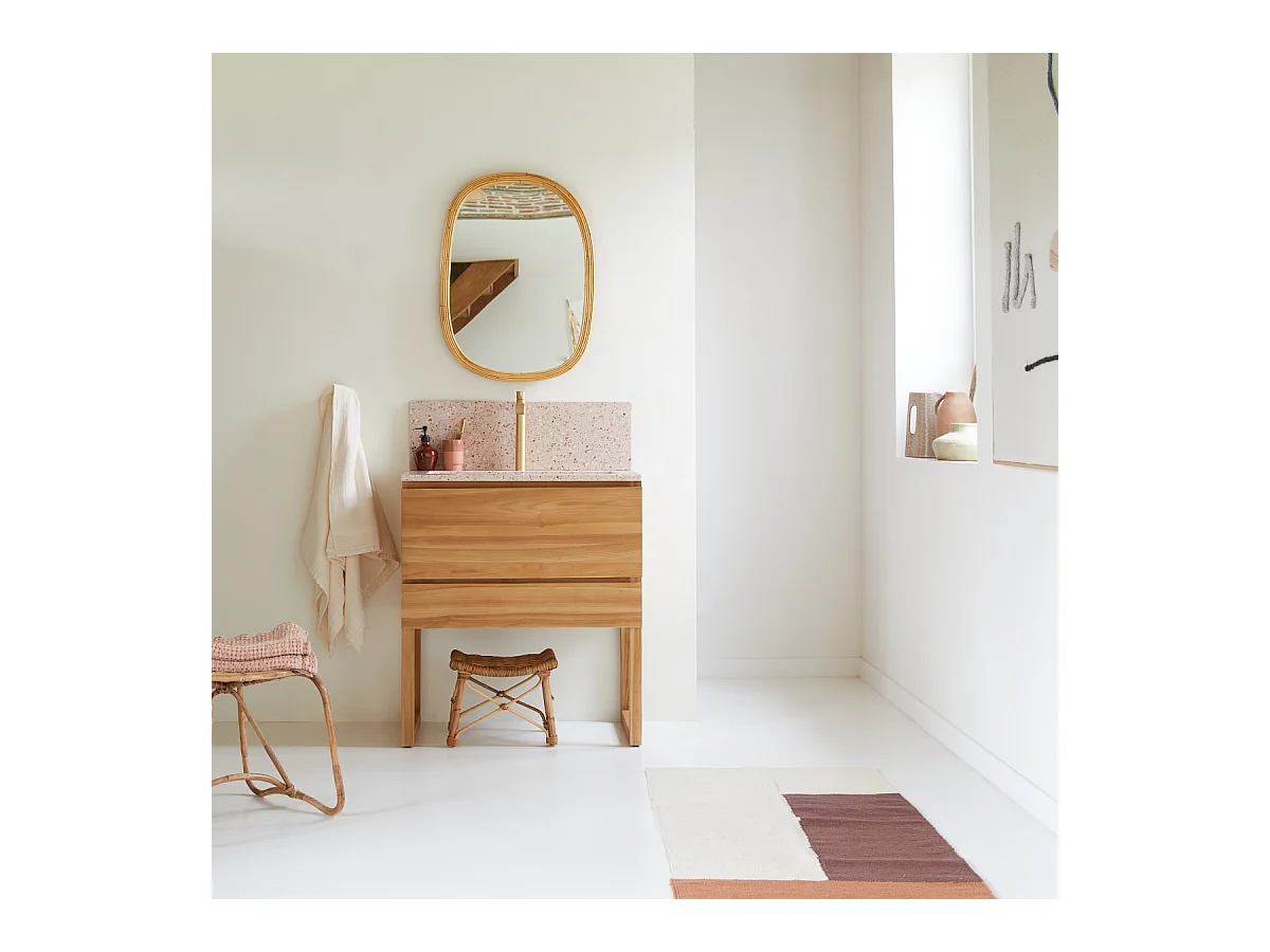 Mobile per il Bagno in legno di teak massello e battuto di terrazzo premium Pink 80 Edgar