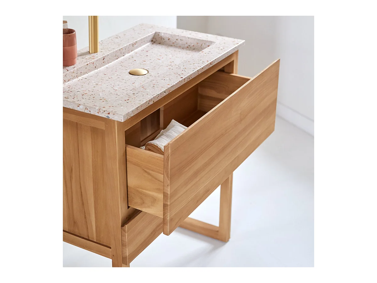 Mobile per il Bagno in legno di teak massello e battuto di terrazzo premium Pink 80 Edgar