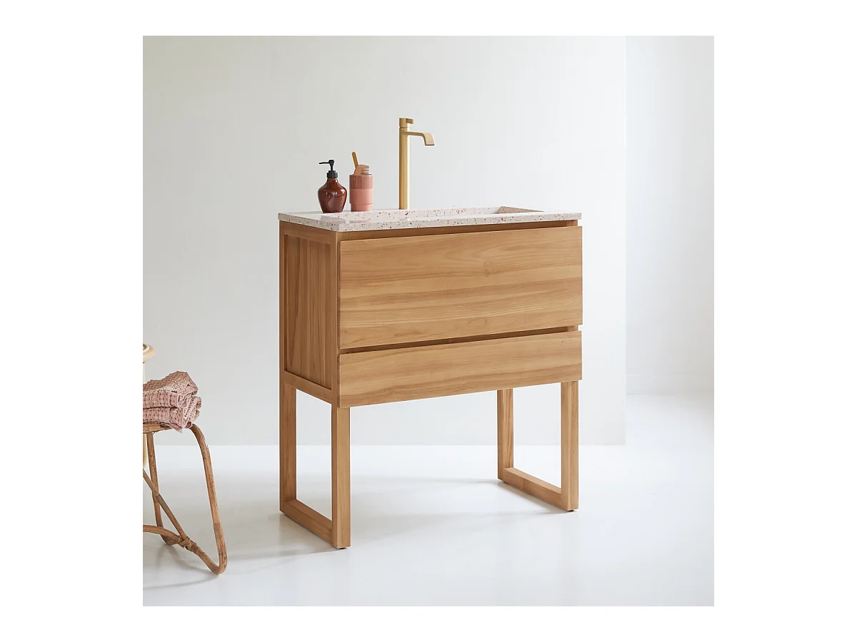 Mobile per il Bagno in legno di teak massello e battuto di terrazzo premium Pink 80 Edgar