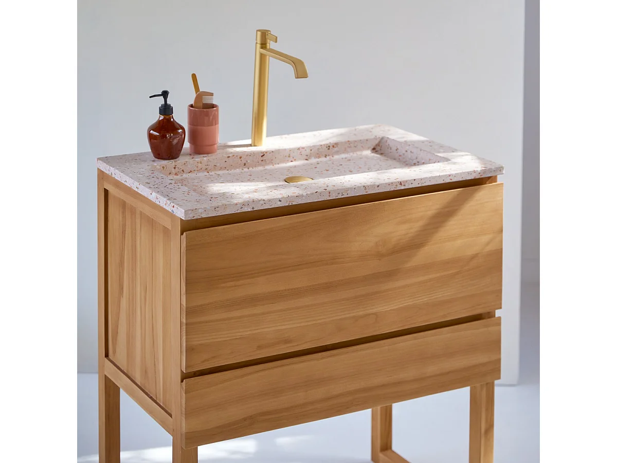 Mobile per il Bagno in legno di teak massello e battuto di terrazzo premium Pink 80 Edgar