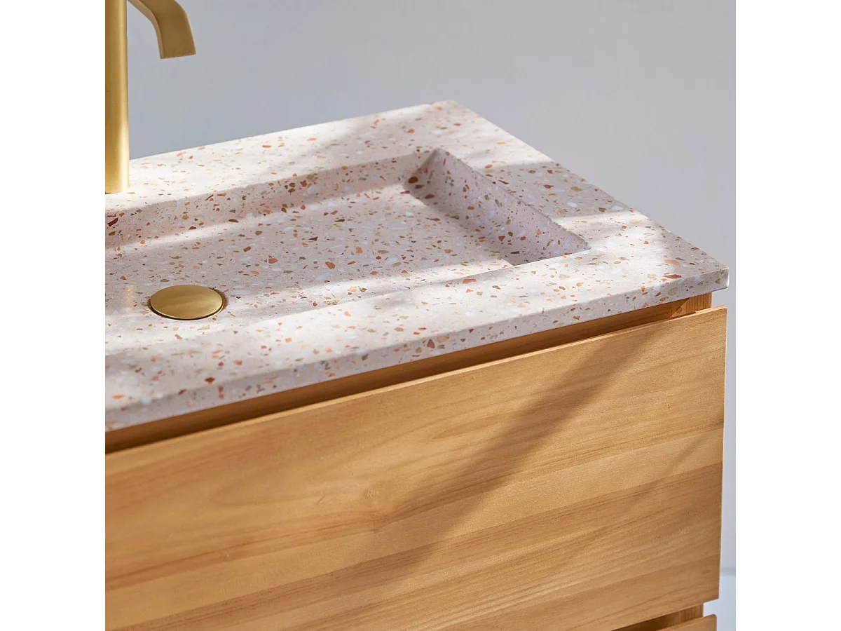 Mobile per il Bagno in legno di teak massello e battuto di terrazzo premium Pink 80 Edgar