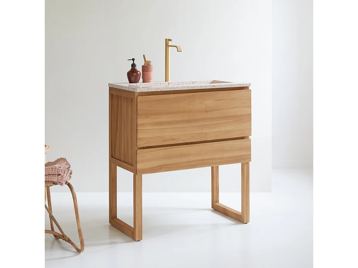 Mobile per il Bagno in legno di teak massello e battuto di terrazzo premium Pink 80 Edgar