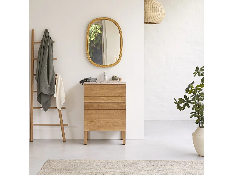 Meuble Salle de bain en bois de chêne et terrazzo premium pink 60 Easy