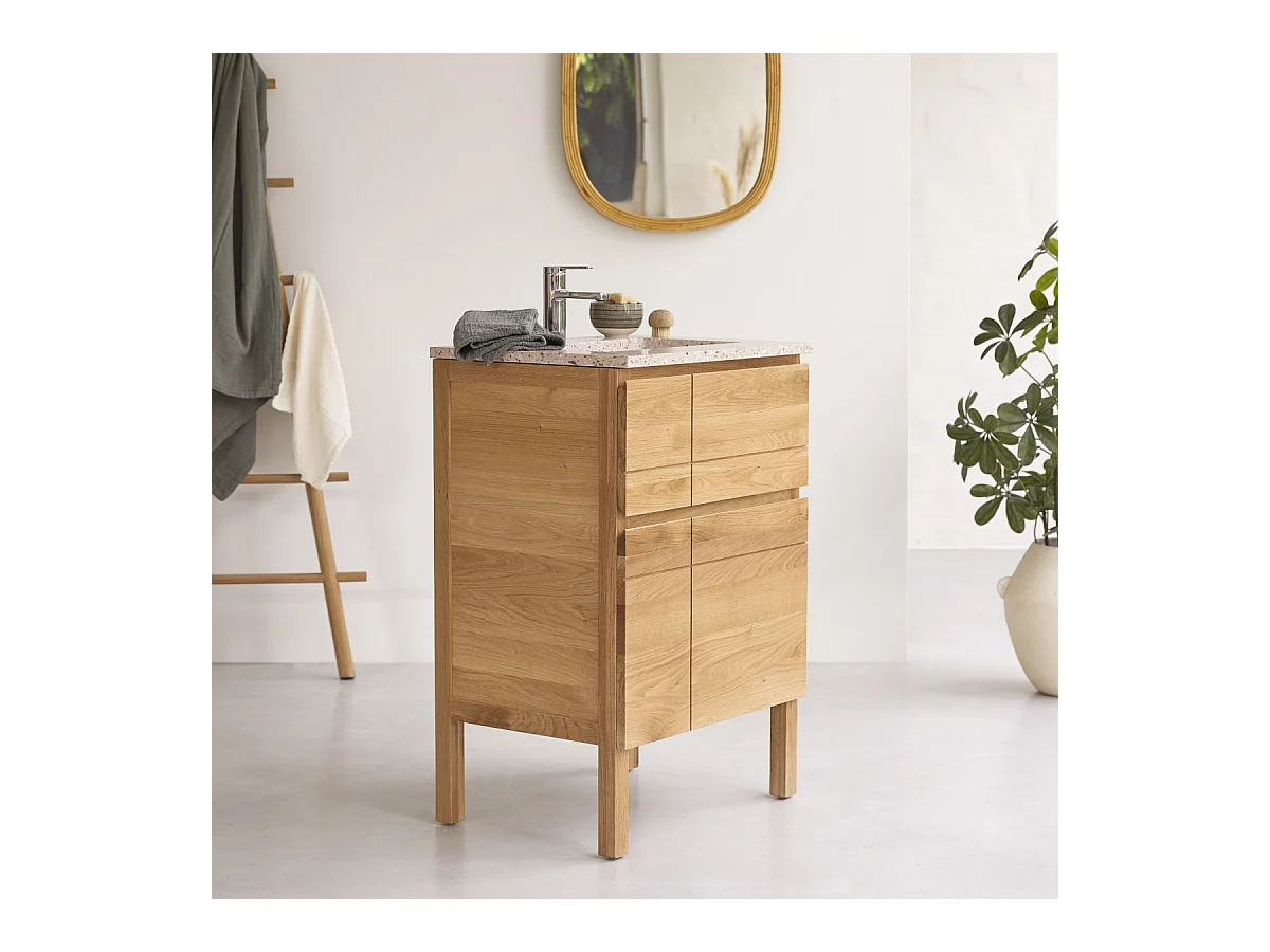 Badezimmermöbel Easy aus Eichenholz und Premium-Terrazzo Pink 60