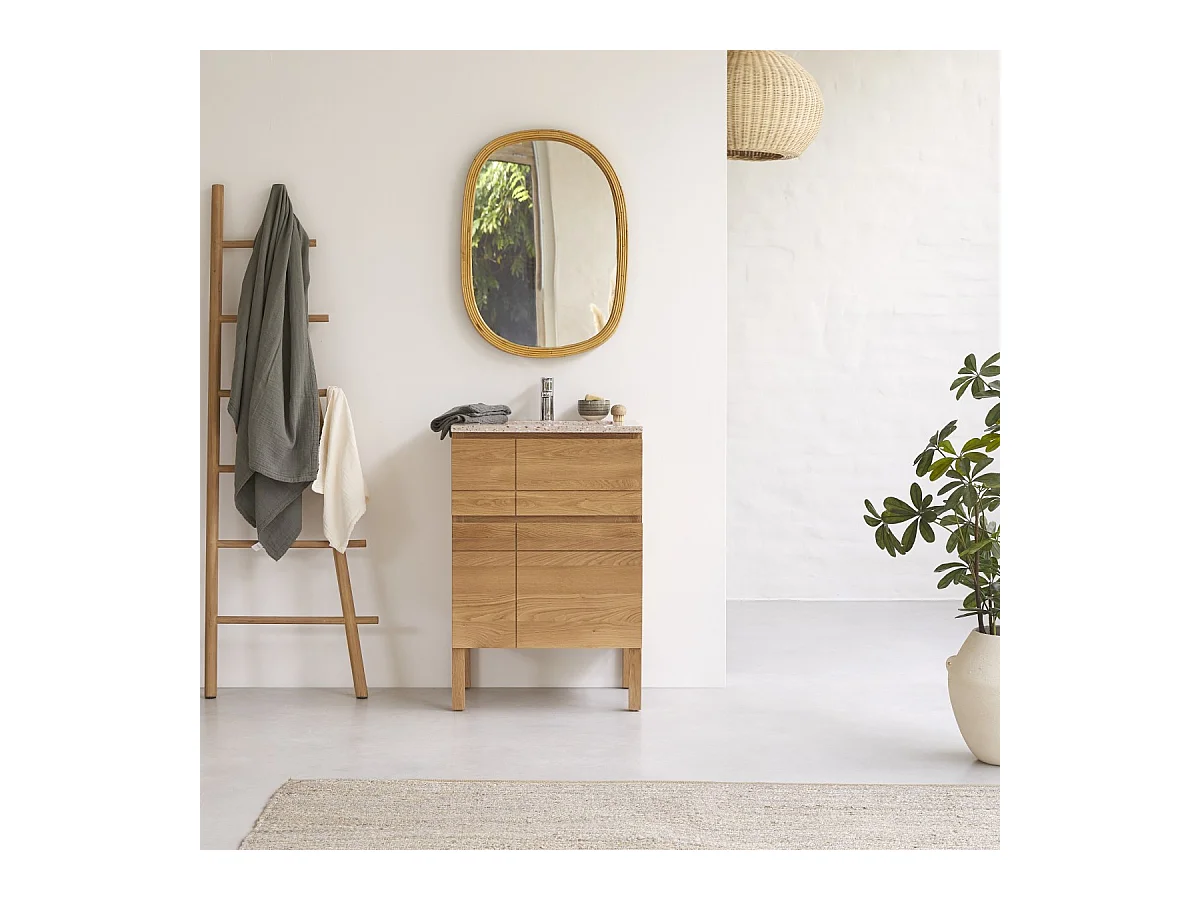 Mobile per il bagno in legno di rovere e battuto di terrazzo premium pink da 60 cm Easy