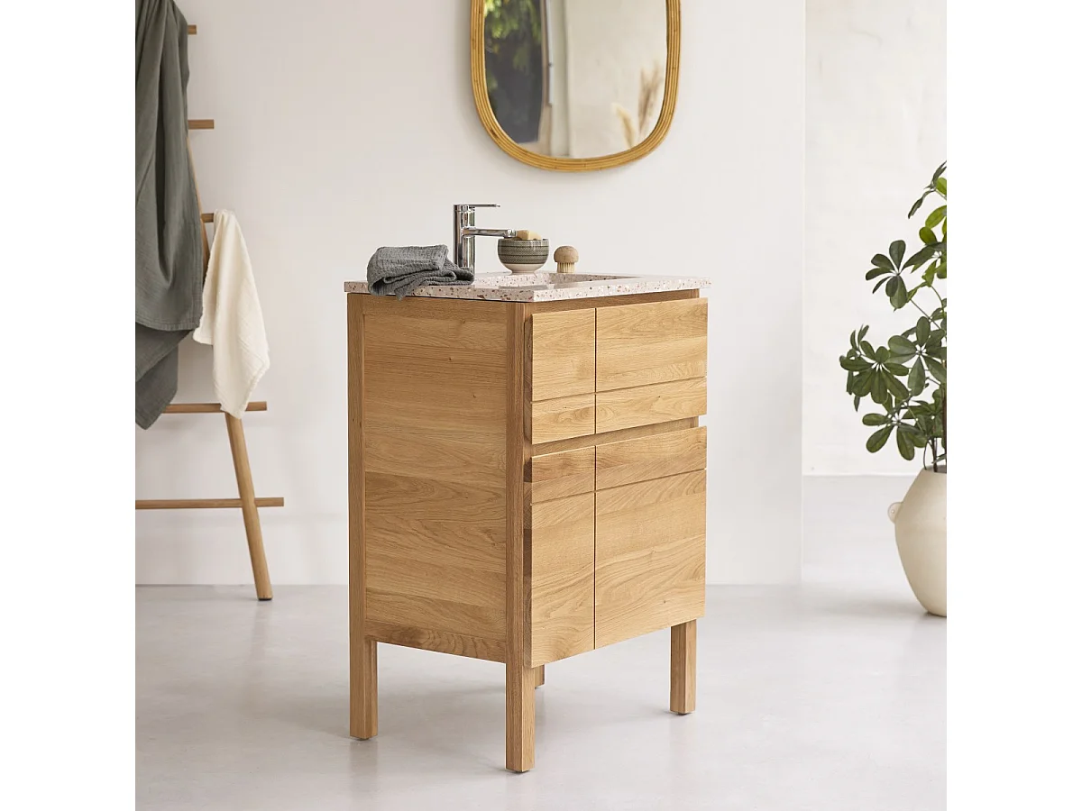 Badezimmermöbel Easy aus Eichenholz und Premium-Terrazzo Pink 60