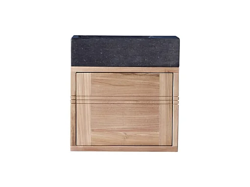 Badunterschrank aus Teak und Waschbecken aus schwarzem Marmor Basic black