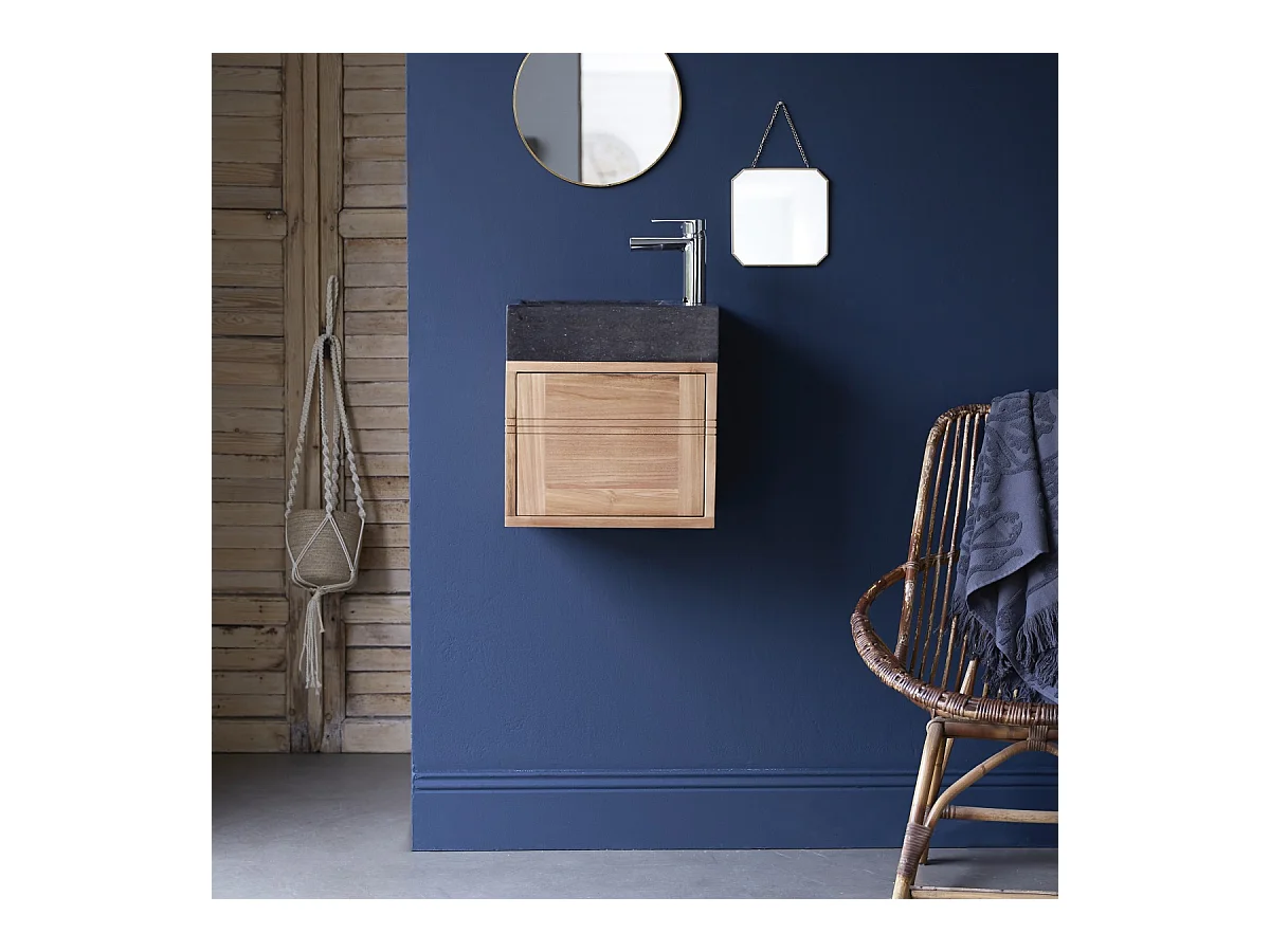 Mobile sottolavabo in teak con lavabo in marmo Basic black