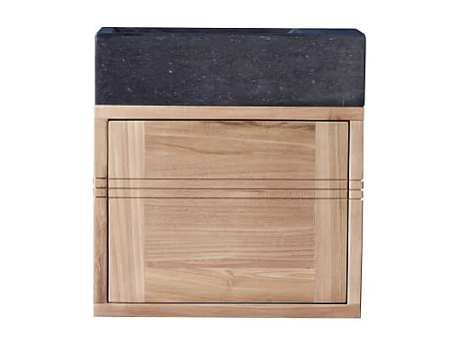 Badunterschrank aus Teak und Waschbecken aus schwarzem Marmor Basic black