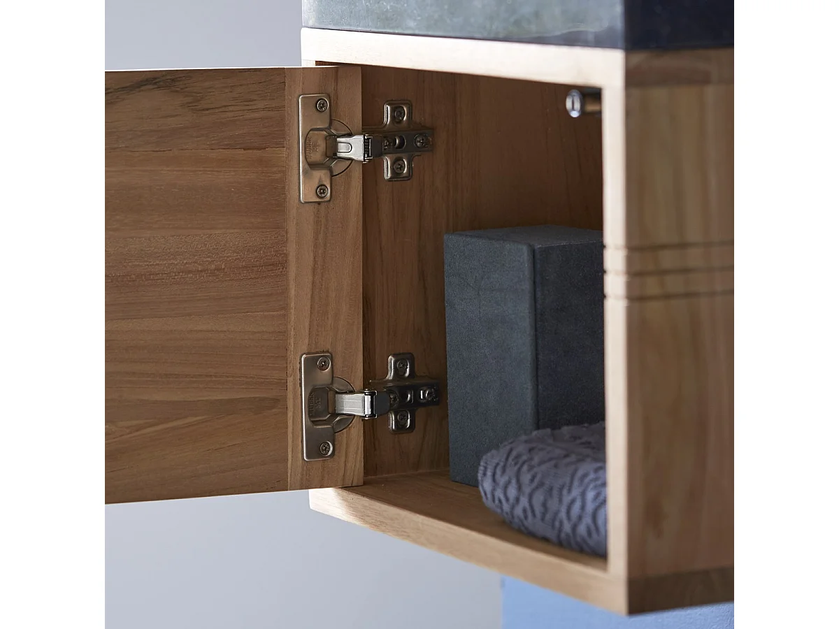 Badunterschrank aus Teak und Waschbecken aus schwarzem Marmor Basic black