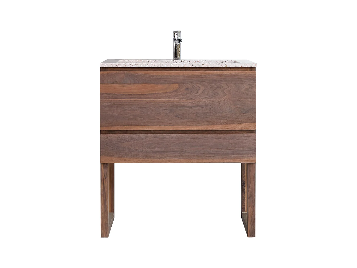 Badezimmerschrank aus Nussbaum massiv und rosa Premium-Terrazzo Edgar 80